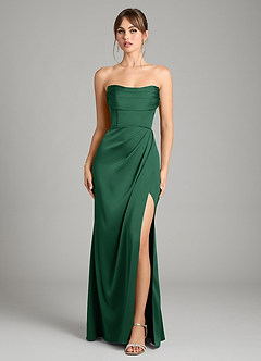 Azazie Johana Bridesmaid Dresses Dark Green Mermaid Off the Shoulder Stretch Satin Convertible Dress image9