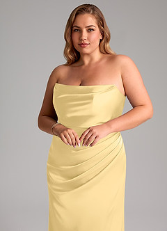 Azazie Leonis Brautjungfernkleider Wandelbar Meerjungfrau-Linie Plissee Stretch-Satin Kleid Butter image10