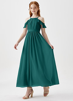 Azazie Chaya Junior Peacock A-Line Off the Shoulder Chiffon Dress image5
