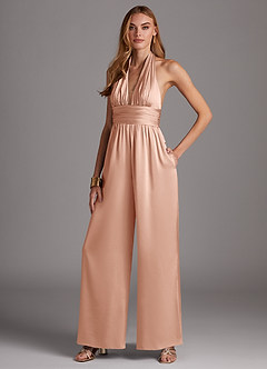 Azazie Oli Robes de demoiselle d'honneur Combinaison en Satin extensible Plissée Or Rose image4