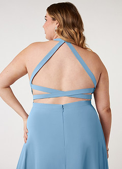 Azazie Clarice Abiti da Damigella Abito A-Line in Chiffon con Scollo Halter Blu Acciaio image10