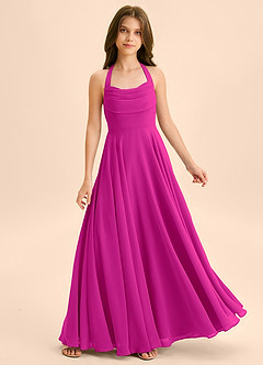 Azazie Kady Junior Robe Trapèze en Mousseline de soie Encolure en Forme de Cœur Fuchsia image1