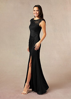 Azazie Oliniana Mother of the Bride Dresses Black Mermaid Lace Mesh Dress image2