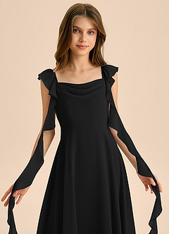 Azazie Carmin Junior Vestido de Negro de Gasa de Corte en A con Volante image7