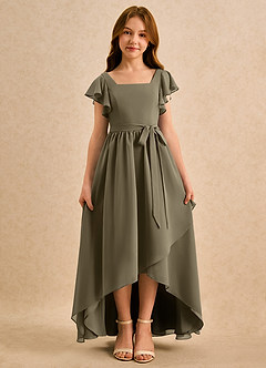Azazie Milly Girls Formal Flower Girl Dresses Willow Green A-Line Pleated Chiffon Dress image5