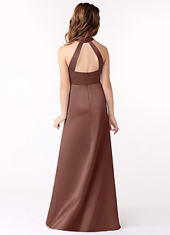 Azazie Laurel Junior Espresso A-Line Stretch Satin Dress image3