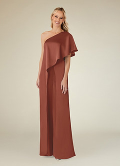Azazie Hagretta Mother of the Bride Dresses Auburn Jumpsuit/Pantsuit Stretch Satin Dress image3