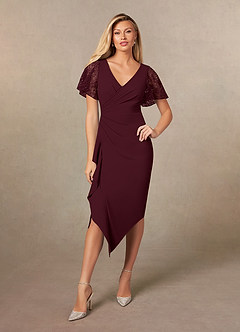 Azazie Eloise Mother of the Bride Dresses Cabernet Sheath Pleated Stretch Crepe Dress image1