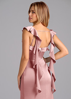 Azazie Adi Bridesmaid Dresses Dusty Rose A-Line Pleated Stretch Satin Dress image2
