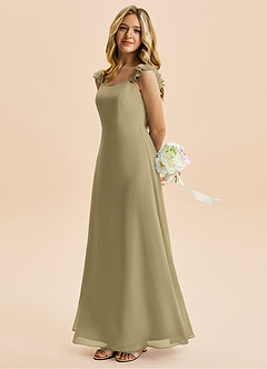 Azazie Mavie Junior Abito A-Line in Chiffon Increspato Verde Muschio image3