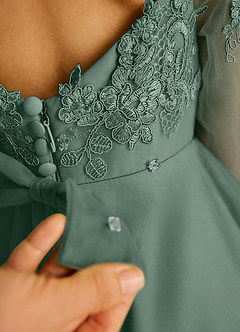 Azazie Precious Abiti da Ragazza di Fiori Abito A-Line in Tulle Pizzo Eucalipto image6