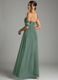 Azazie Kassandra Robes de demoiselle d'honneur Robe Trapèze en Mousseline de soie Épaule décolletée Eucalyptus image6