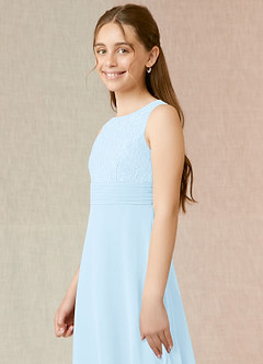 Azazie Snow Junior Sky Blue A-Line Lace Chiffon Dress image5