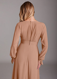 Azazie Matilda Bridesmaid Dresses Champagne Rose A-Line Long Sleeve Chiffon Dress image8
