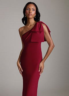 Azazie Yuanna Bridesmaid Dresses Burgundy Mermaid One Shoulder Chiffon Dress image3