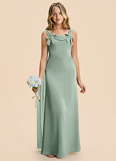 Azazie Chelsea Junior Agave Sheath Pleated Stretch Satin Dress image4
