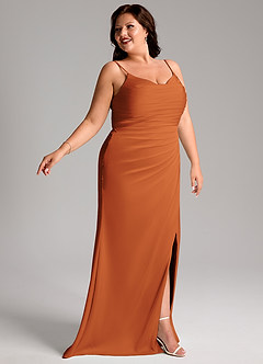 Azazie Deandra Bridesmaid Dresses Cinnamon Mermaid Pleated Stretch Satin Dress image11