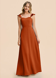 Azazie Mavie Junior Burnt Orange A-Line Ruched Stretch Satin Dress image7