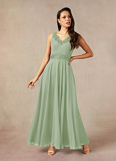 Azazie Devana Mother of the Bride Dresses Dusty Sage A-Line Sequins Chiffon Dress image3
