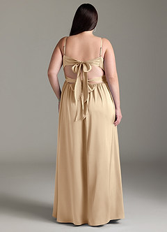 Azazie Zeya Bridesmaid Dresses Champagne A-Line Pleated Stretch Satin Dress image10