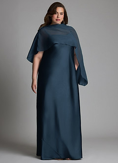 Azazie Jaleesa Bridesmaid Dresses Dark Navy Sheath High Neck Stretch Satin Dress image10