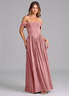 Azazie Hattie Robes de demoiselle d'honneur Robe Trapèze en velours Rayé Rose Poussiéreuse image5