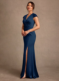 Azazie Rilda Klänningar till brudens mor Klä Tubklänning i Stretch Satin Spets Mörk Marinblå image2
