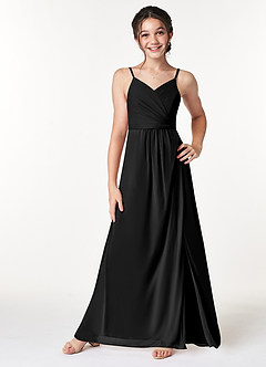 Azazie Luxy Junior Black Pleated Mesh Dress image3