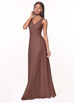 Azazie Nala Bridesmaid Dresses Espresso A-Line Pleated Chiffon Dress image3