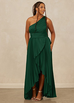 Christian Siriano Bridal for Azazie 1008 Bridesmaid Dresses Dark Green A-Line One Shoulder Stretch Satin Dress image11