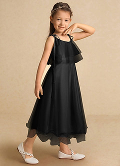Azazie Bunie Flower Girl Dresses Black A-Line Spaghetti Strap Tulle Dress image5