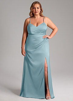 Azazie Azuree Bridesmaid Dresses Moody Blue A-Line Pleated Stretch Satin Dress image11