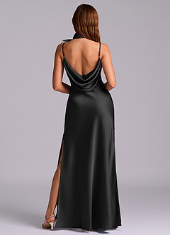 Azazie Yazmine Final Sale Black Mermaid Pleated Stretch Satin Dress image7