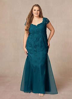 Azazie Marbella vestidos de madre de la novia Vestido de Azul Tinta de Encaje de Sirena con Reina Ana Lentejuelas image8