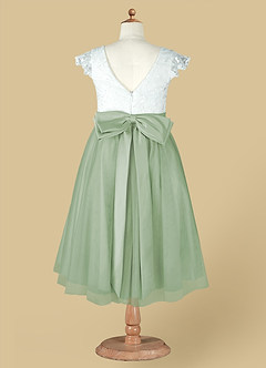 Azazie Vetty Flower Girl Dresses Ivory Dusty Sage A-Line Lace Tulle Dress image9