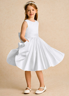 Azazie Sosie Jurken voor bloemenmeisjes A-Lijn Jurk van Mat Satijn Geplooid Wit Wit image5