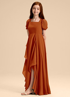 Azazie Priya Junior Abito A-Line in Chiffon Blusa Paprika image4