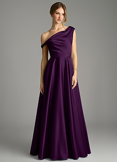 Azazie Xanthe Robes de demoiselle d'honneur Robe Trapèze en Satin extensible Épaules dénudées Grain De Raisin image3