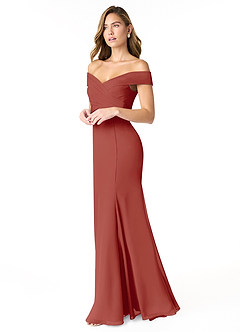 Azazie Lecia Bridesmaid Dresses Terracotta Empire Off-The-Shoulder Pleated Chiffon Convertible Dress image3