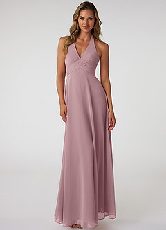 Azazie Tessie Bridesmaid Dresses Dusty Rose A-Line V-Neck Pleated Chiffon Dress image1