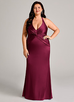 Azazie Valerie Robes de demoiselle d'honneur Robe Sirène en Satin extensible Plissé Bourgogne image7