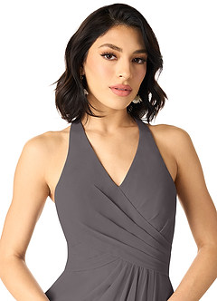 Azazie Danica Bridesmaid Dresses Steel Grey A-Line Pleated Chiffon Dress image4