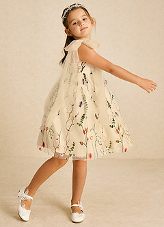Azazie Prunella Flower Girl Dresses Classic Champagne A-Line Lace Tulle Dress image5