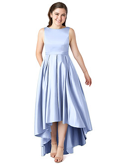 Azazie Inaya Junior A-Linie Gürtel/Schärpe Stretch-Satin Kleid Eis image1