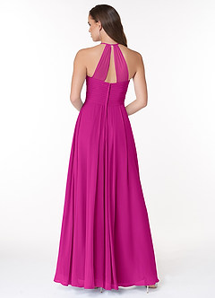 Azazie Ginger Bridesmaid Dresses Fuchsia A-Line Halter Pleated Chiffon Dress image2