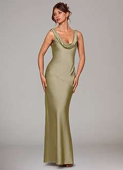 Azazie Rylina Bridesmaid Dresses Moss Green Mermaid Stretch Satin Dress image3