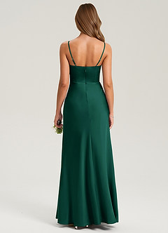 Azazie Lidia Bridesmaid Dresses Emerald Mermaid Side Slit Stretch Satin Dress image2