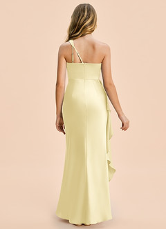 Azazie Holly Junior Lemon Sorbet Sheath Pleated Stretch Satin Dress image2