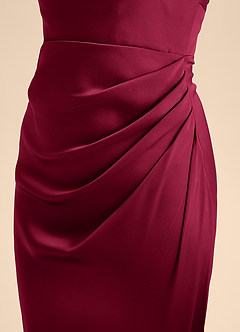 Azazie Renna Junior Burgundy A-Line Pleated Stretch Satin Dress image7