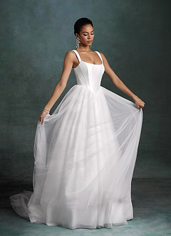 Azazie Jasmine Vestidos de novia Vestido Diamante Blanco de Mikado elástico de Corte Princesa image5